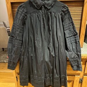 Christy Dawn Black Ruffled Long-Sleeve Smock Dress